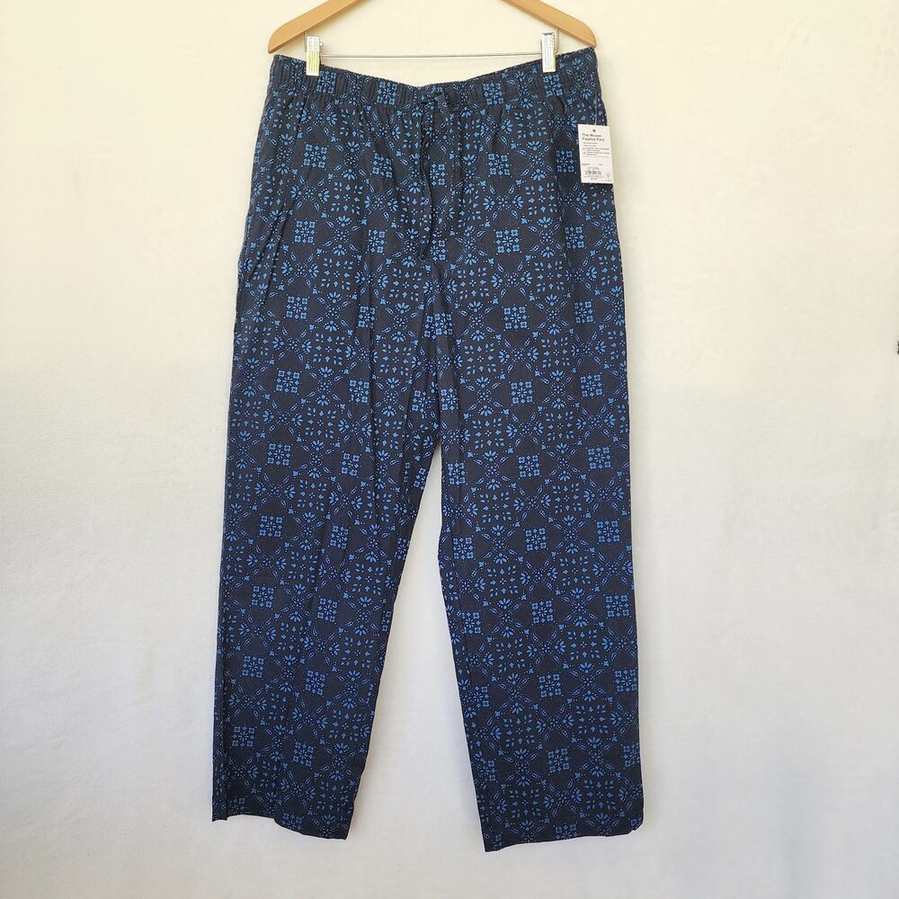 Sonoma Woven Poplin Pajama Pant Men L Black with Blue Paisley Pattern Drawstring